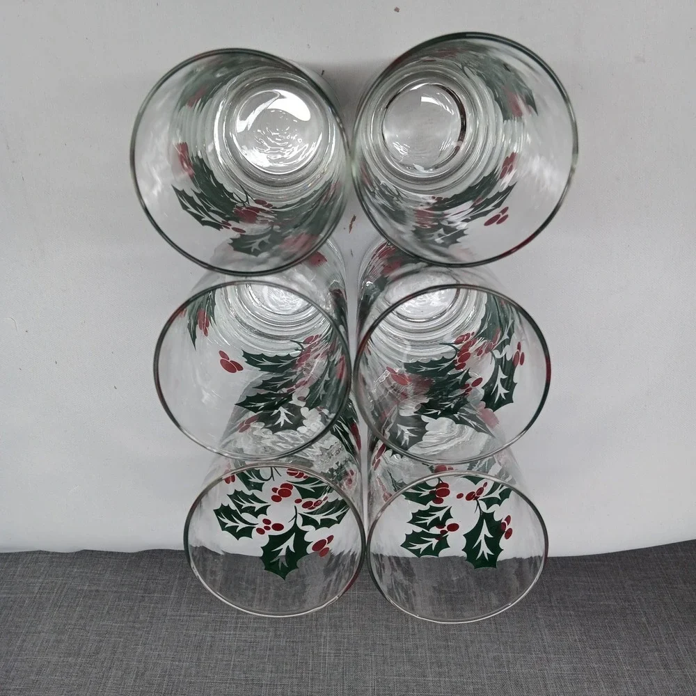 Vintage Holly Berry Glasses Bartlett Collins  Christmas Set of 6 80s 90s Holiday